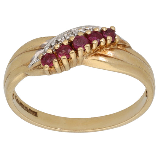 9ct Gold Ruby & 0.01ct Diamond Dress/Cocktail Ring Size N