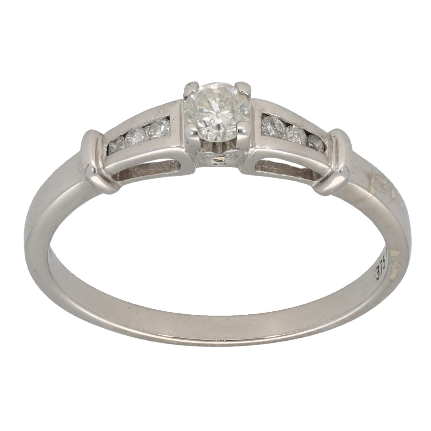 9ct White Gold 0.25ct Diamond Solitaire Ring With Accent Stones Size Q