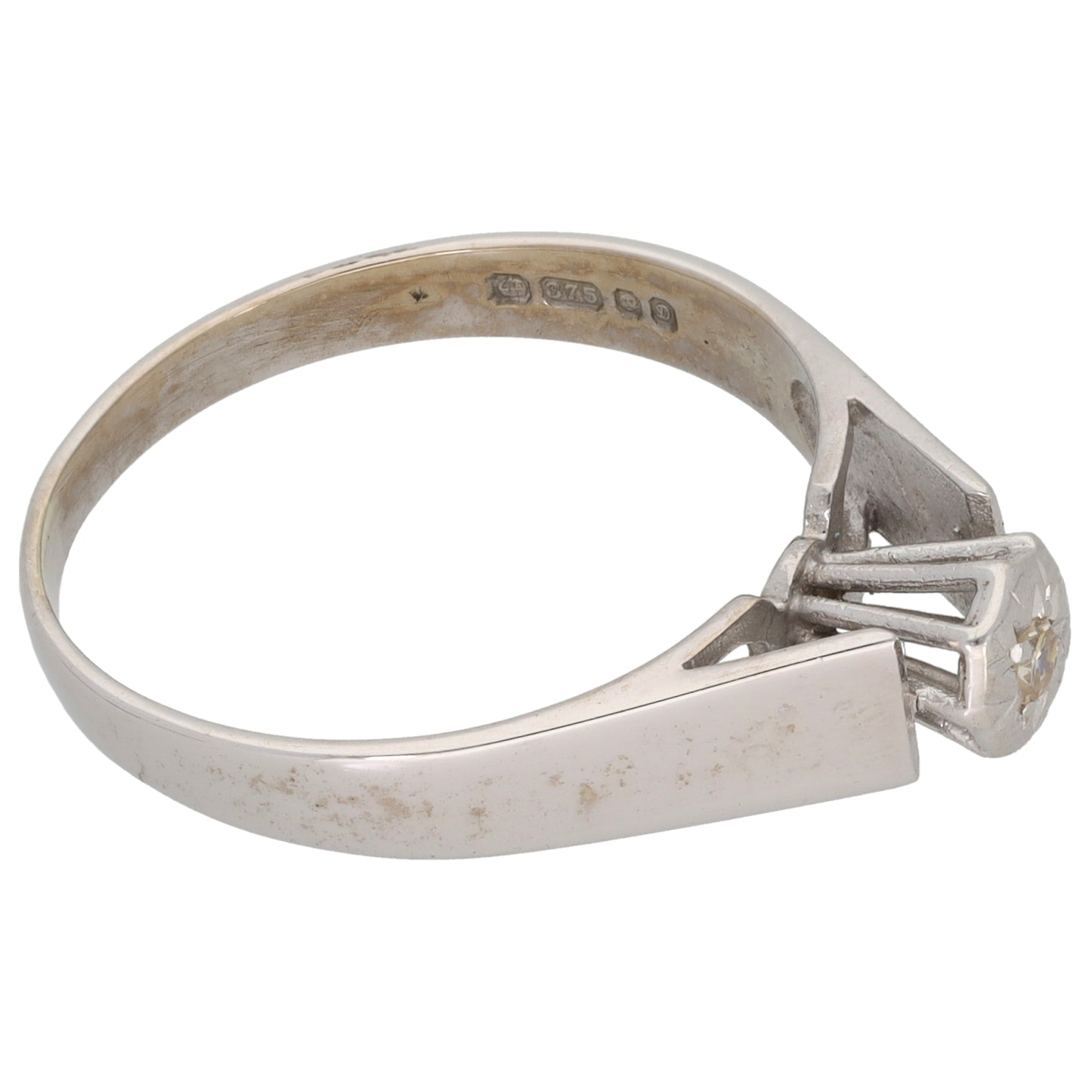 9ct White Gold 0.03ct Diamond Solitaire Ring Size R