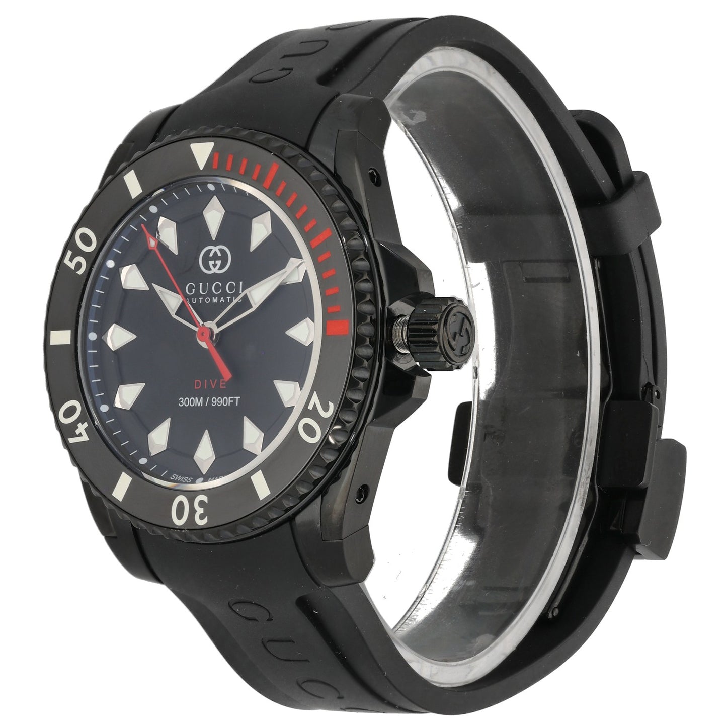 Gucci Dive YA136361, ceramic, black and red, rubber strap