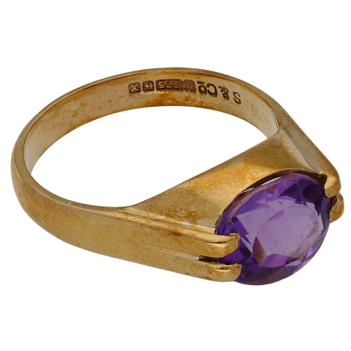 9ct Gold Amethyst Single Stone Ring Size P