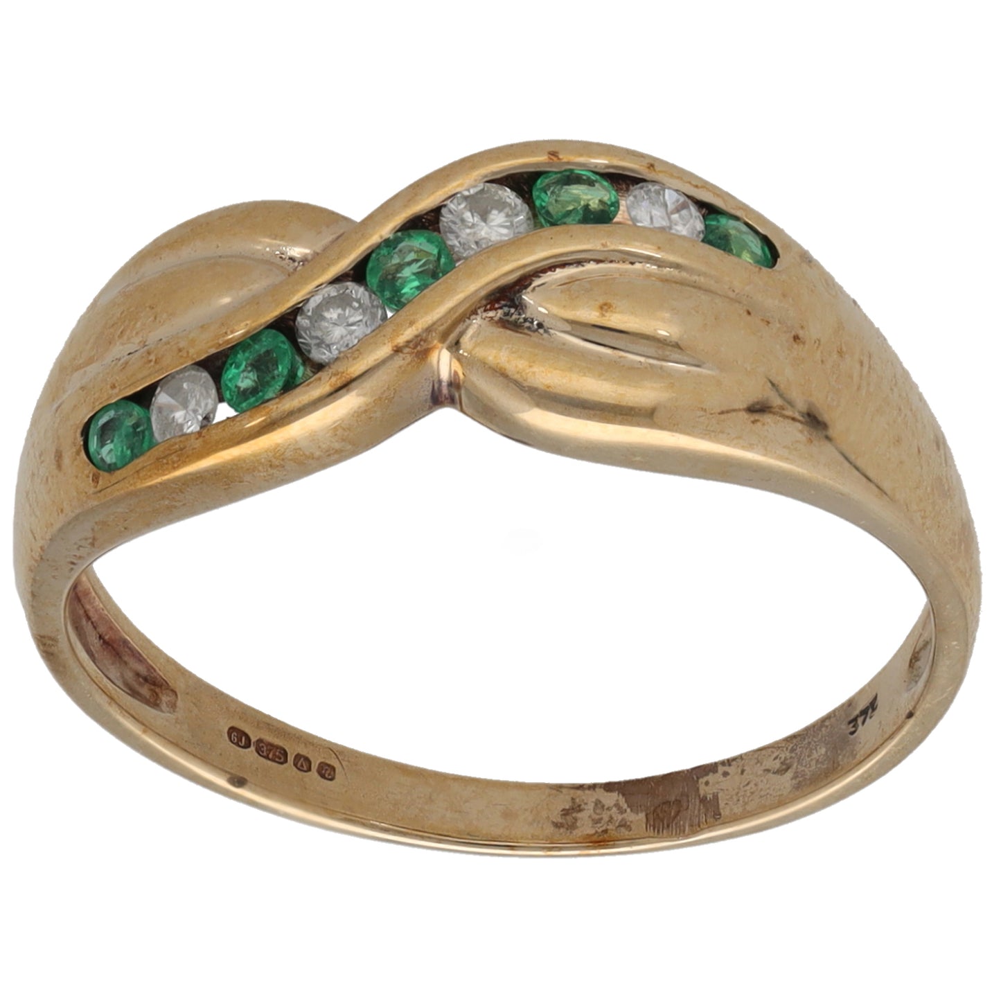 9ct Gold Emerald & 0.08ct Round Diamond Dress/Cocktail Ring Size O