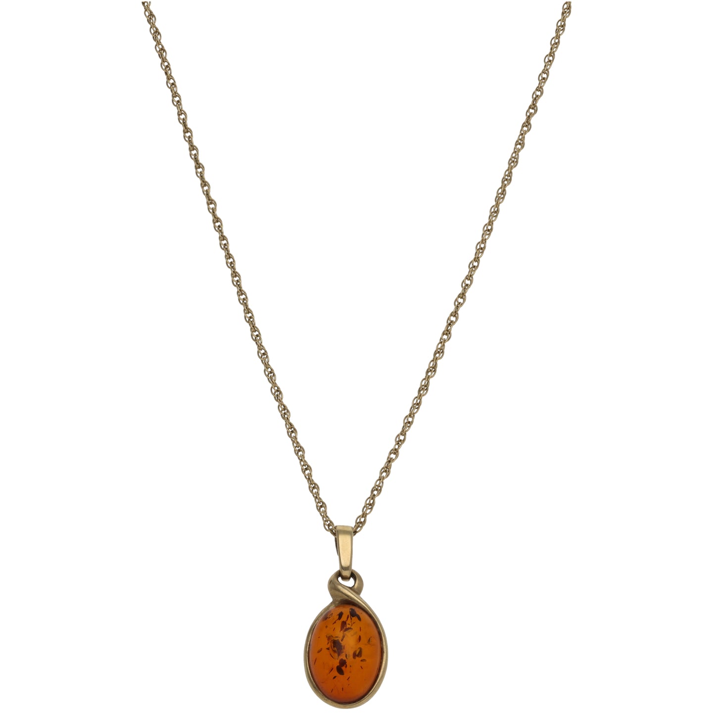9ct Gold Amber Single Stone Pendant With Chain