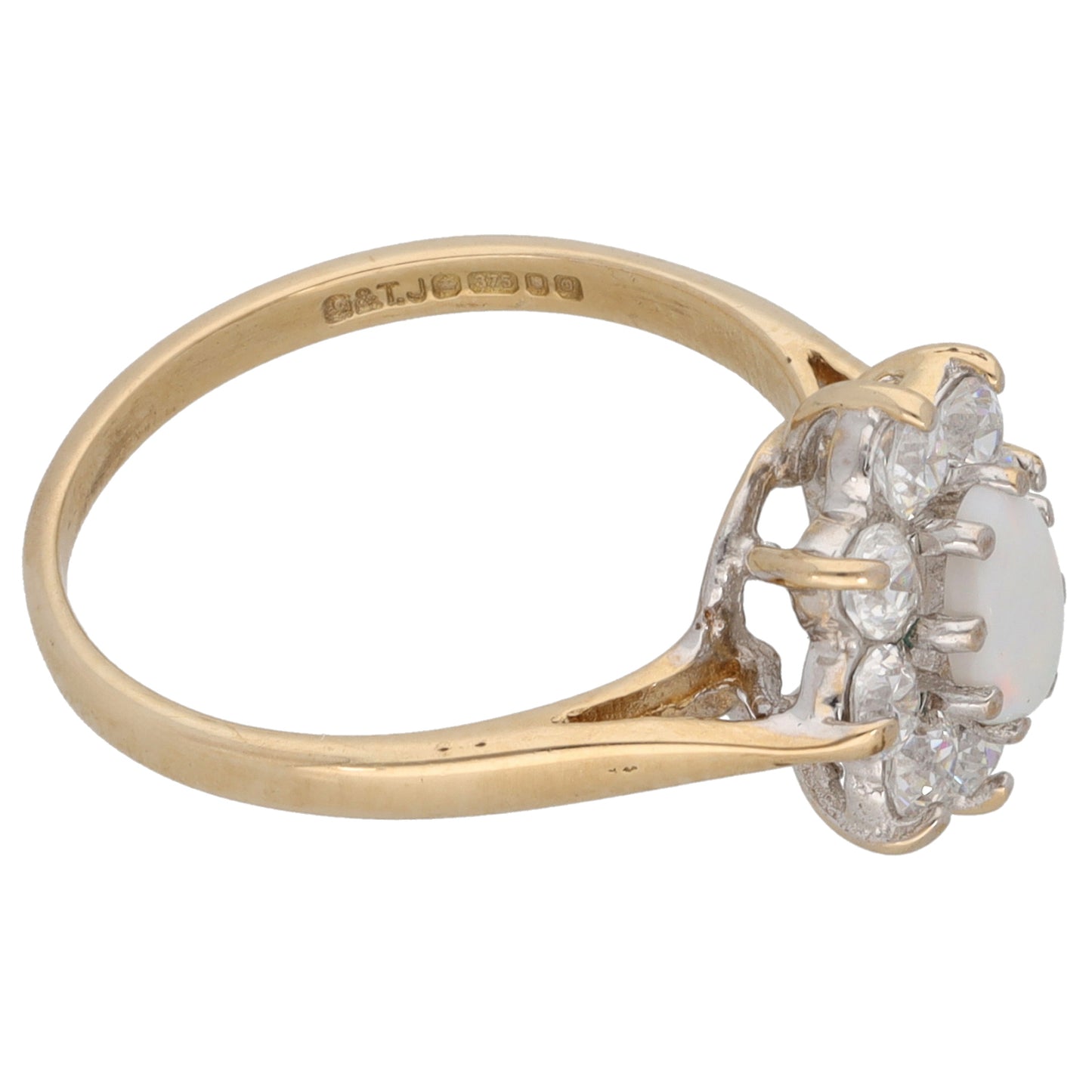 9ct Gold Opal & Cubic Zirconia Dress/Cocktail Ring Size L