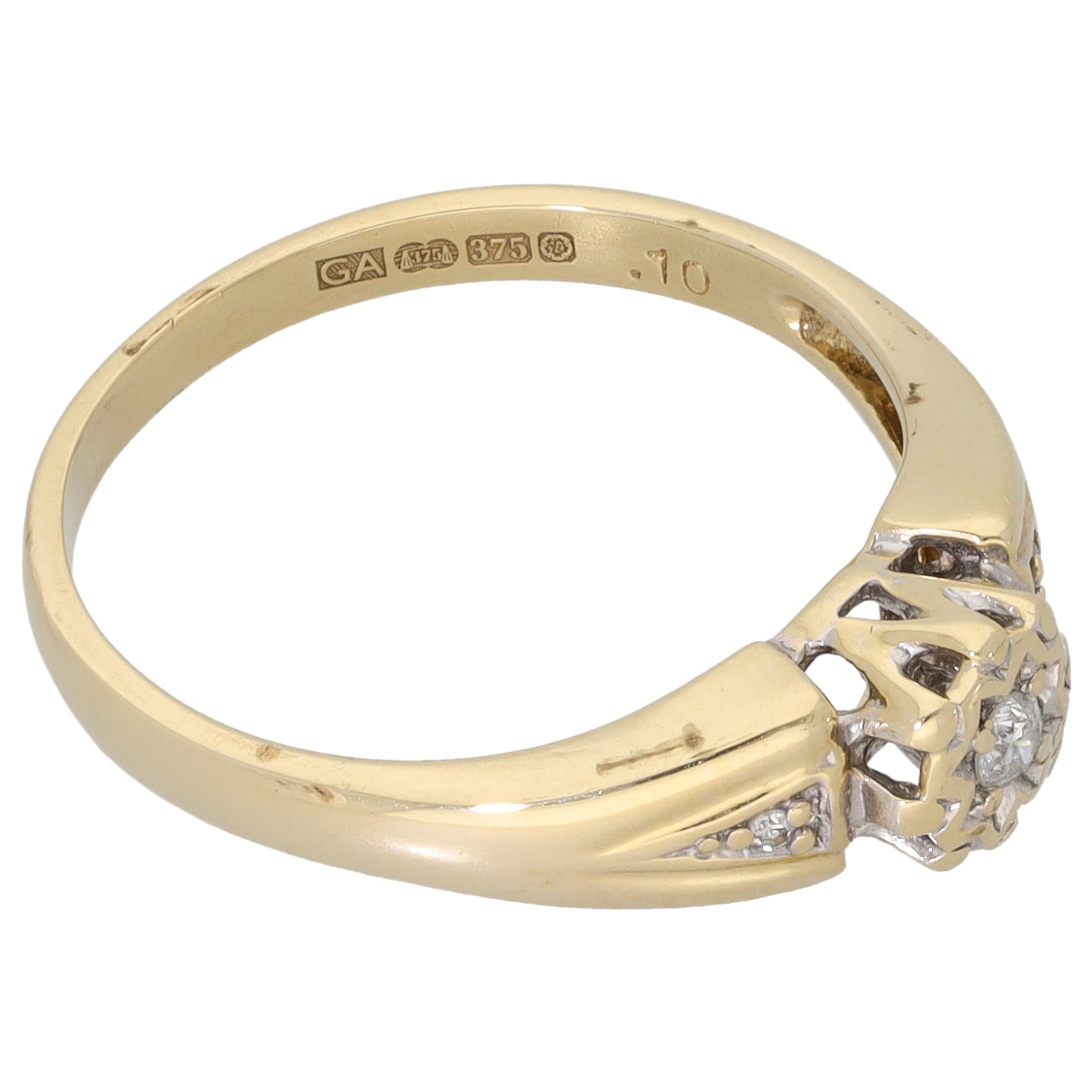 9ct Gold 0.10ct Diamond Three Stone Ring Size N