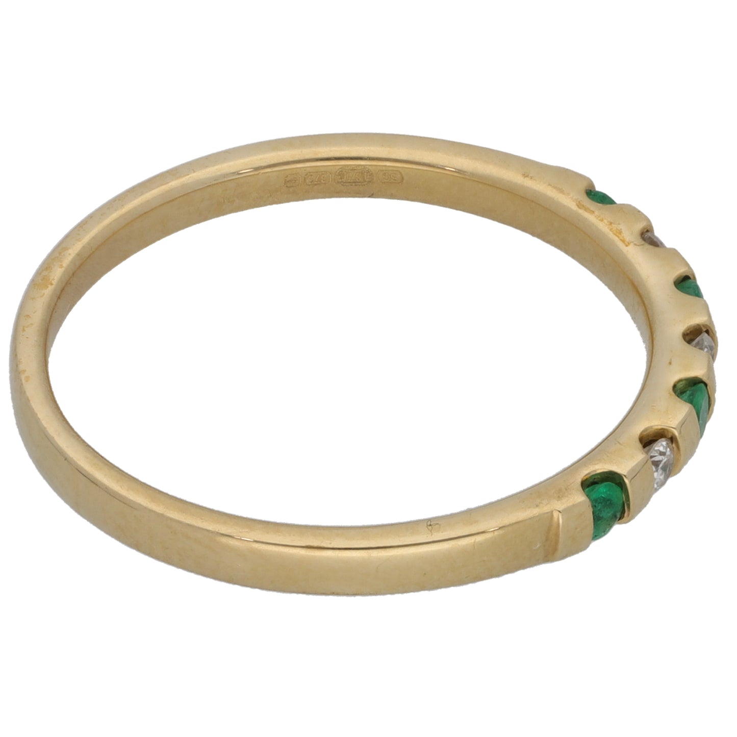 9ct Gold 0.06ct Diamond & Emerald Half Eternity Ring Size S