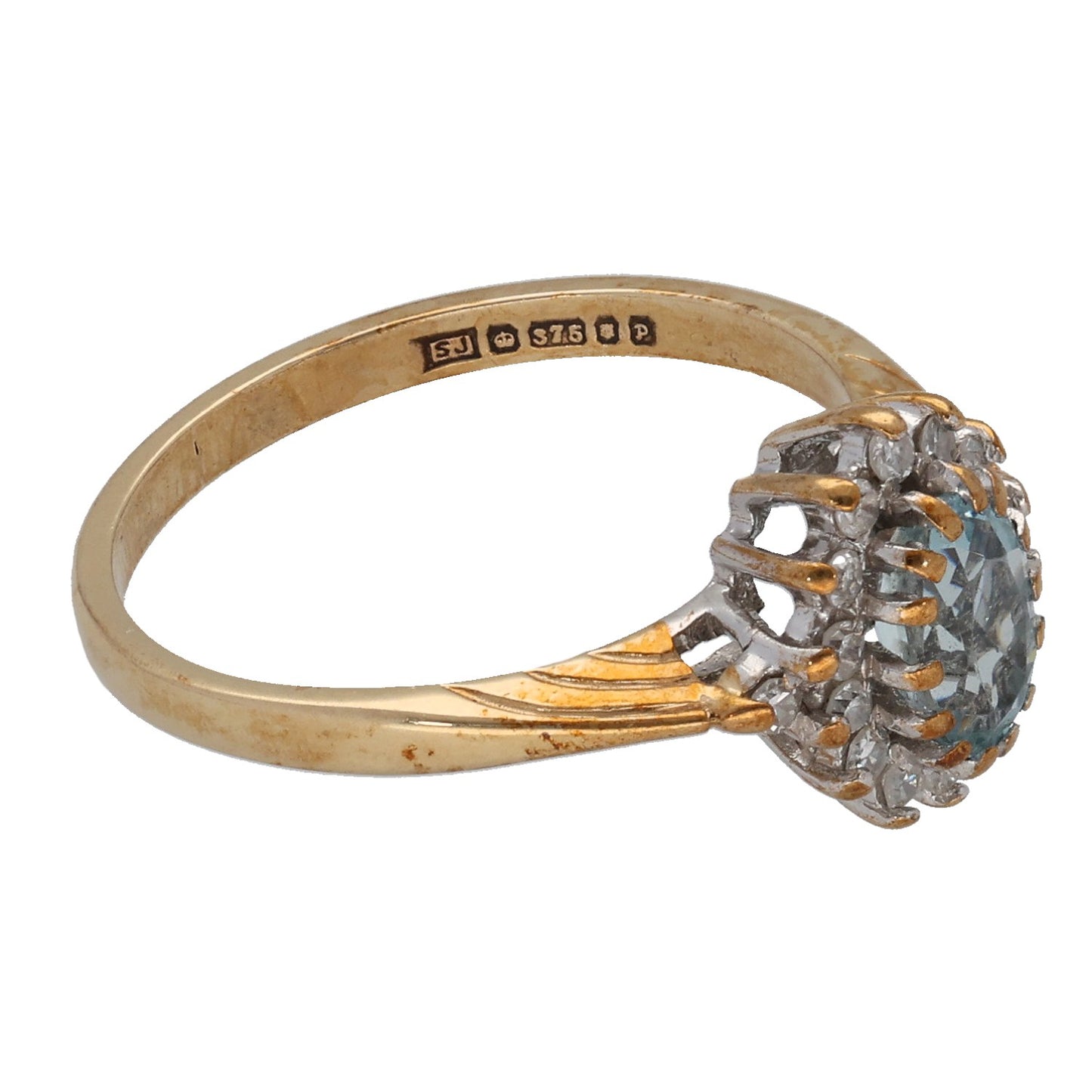 9ct Gold 0.16ct Diamond & Aquamarine Dress/Cocktail Ring Size K