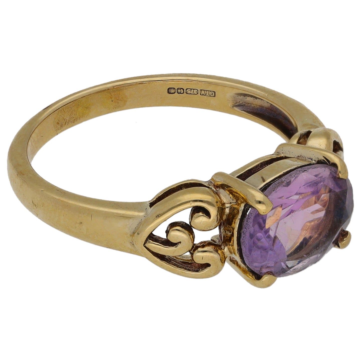 9ct Gold Amethyst Single Stone Ring Size N