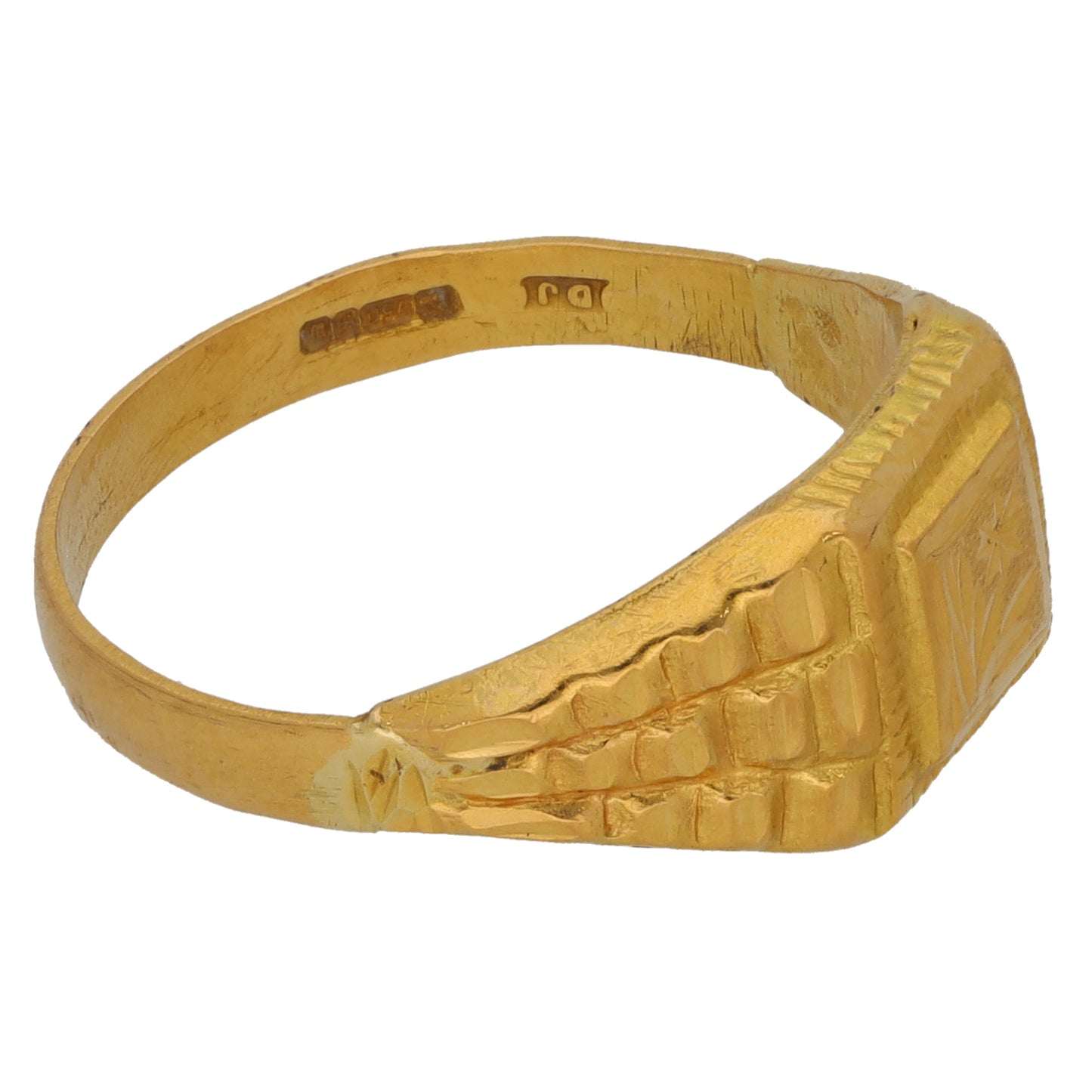 18ct Gold Patterned Signet Ring Size O