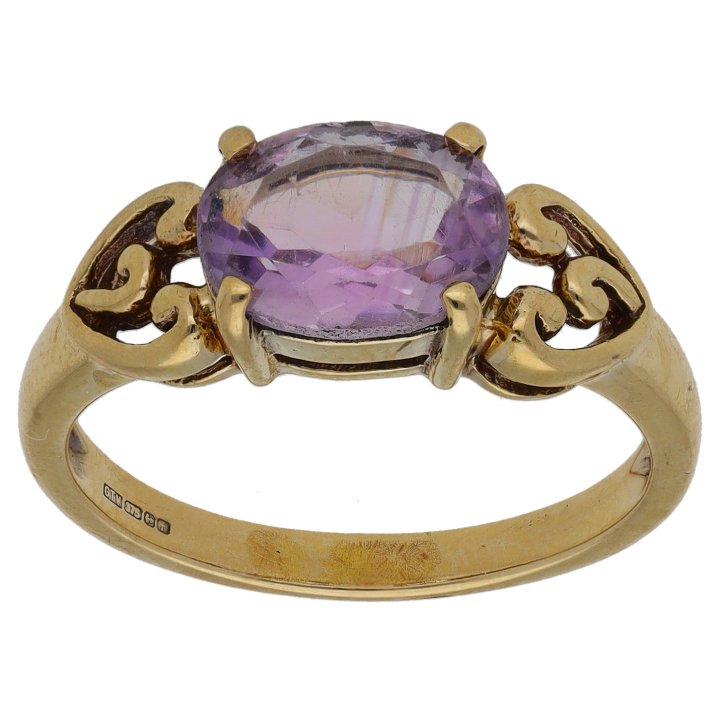 9ct Gold Amethyst Single Stone Ring Size N
