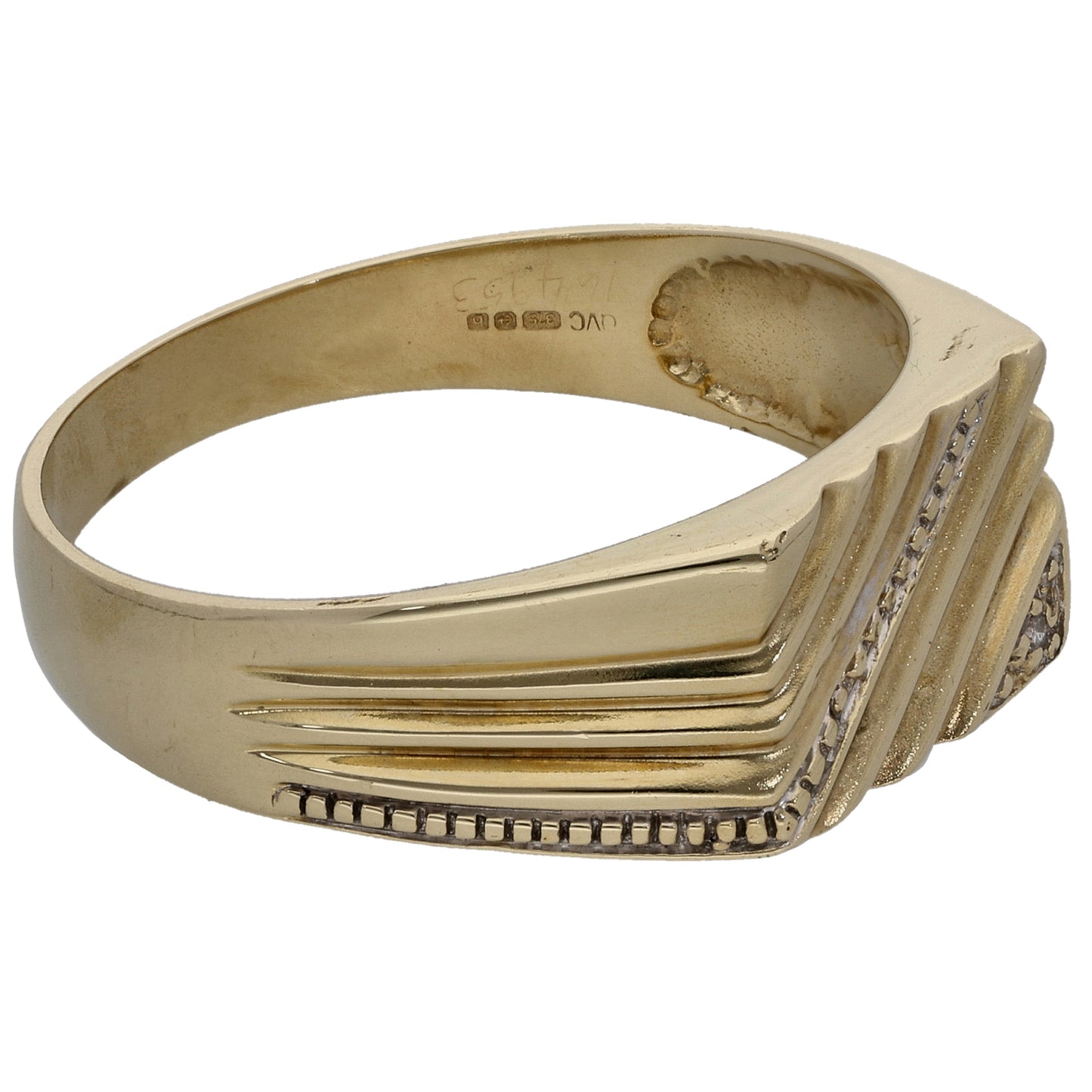 9ct Bicolour Gold 0.005ct Diamond Patterned Signet Ring Size Z