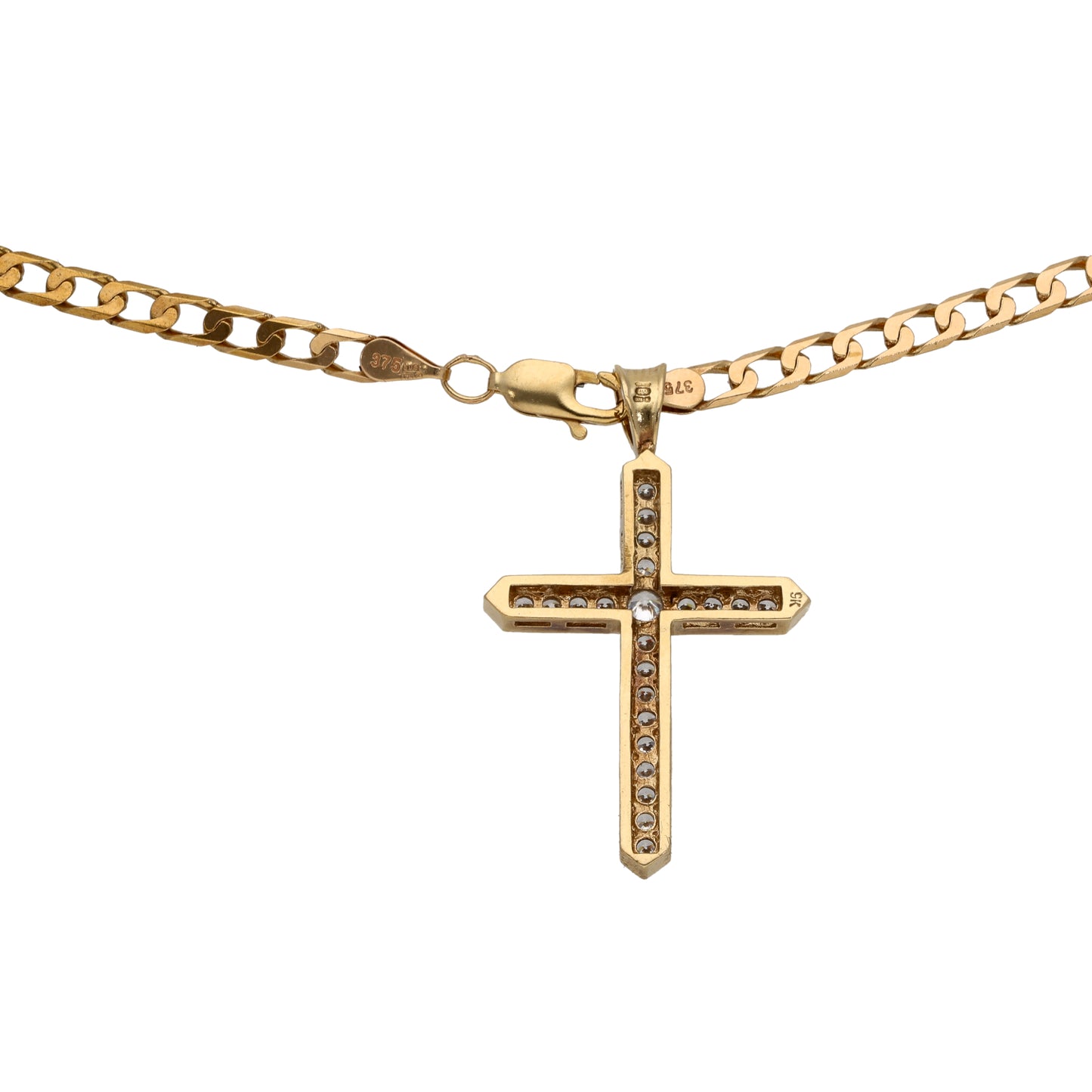9ct Gold Cubic Zirconia Cross Pendant With Chain