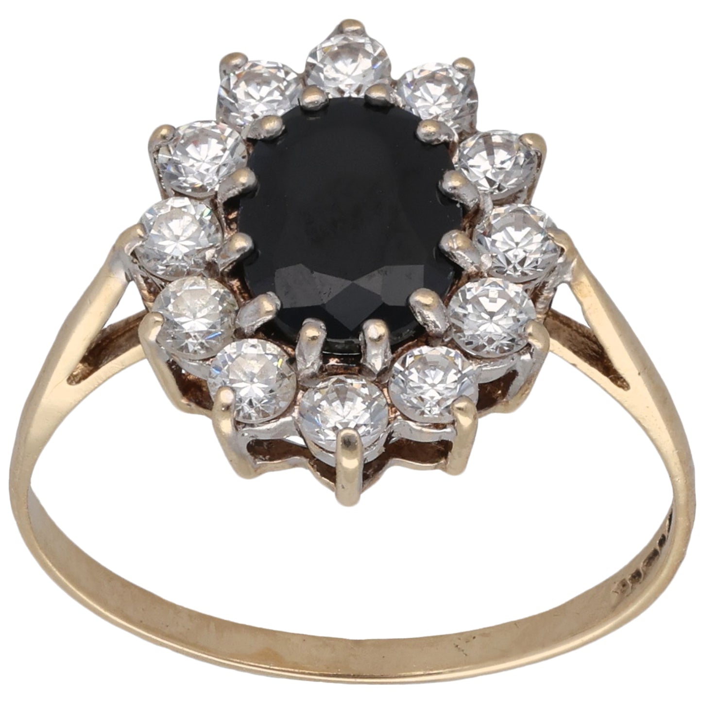9ct Gold Sapphire & Cubic Zirconia Cluster Ring Size P