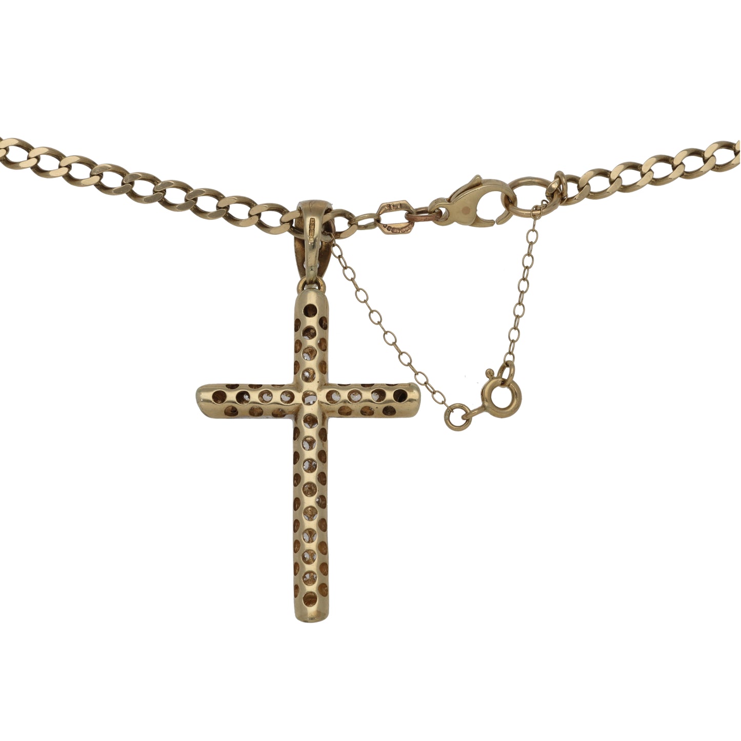 9ct Gold Cubic Zirconia Cross Pendant With Chain