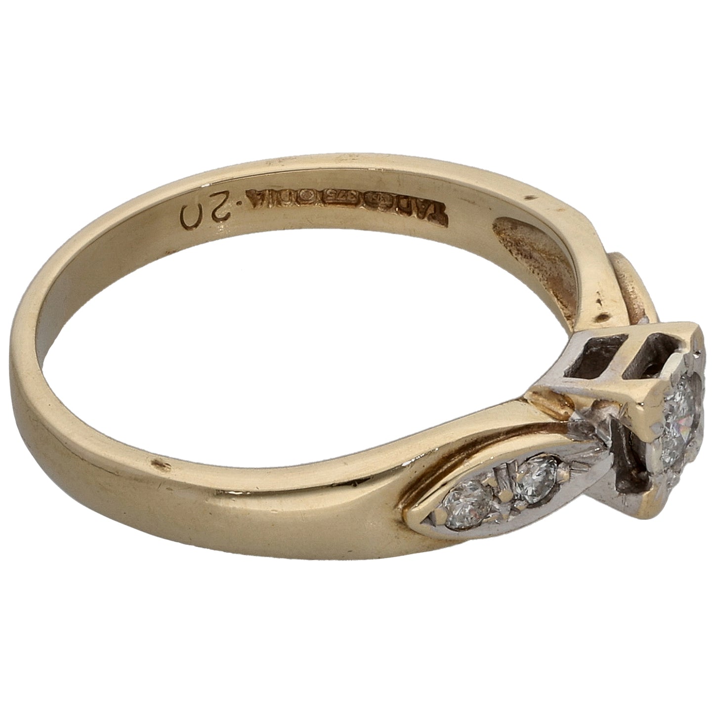 9ct Gold 0.20ct Diamond Solitaire Ring With Accent Stones Size K