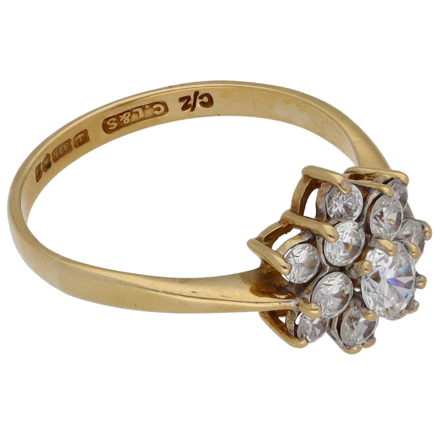 9ct Gold Cubic Zirconia Cluster Ring Size N