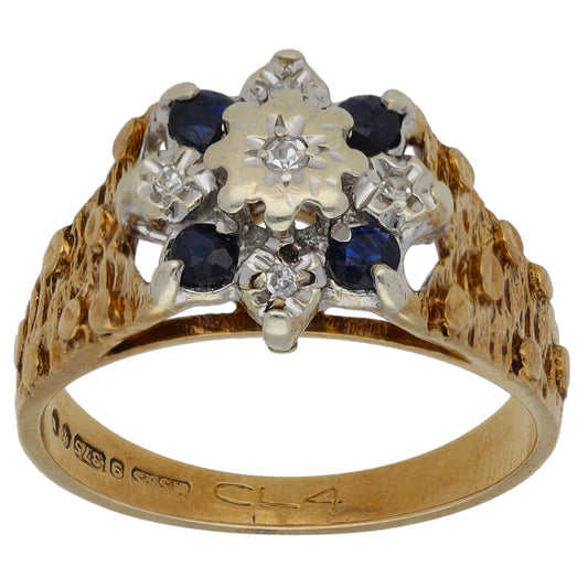 9ct Gold Sapphire & 0.06ct Diamond Dress/Cocktail Ring Size M