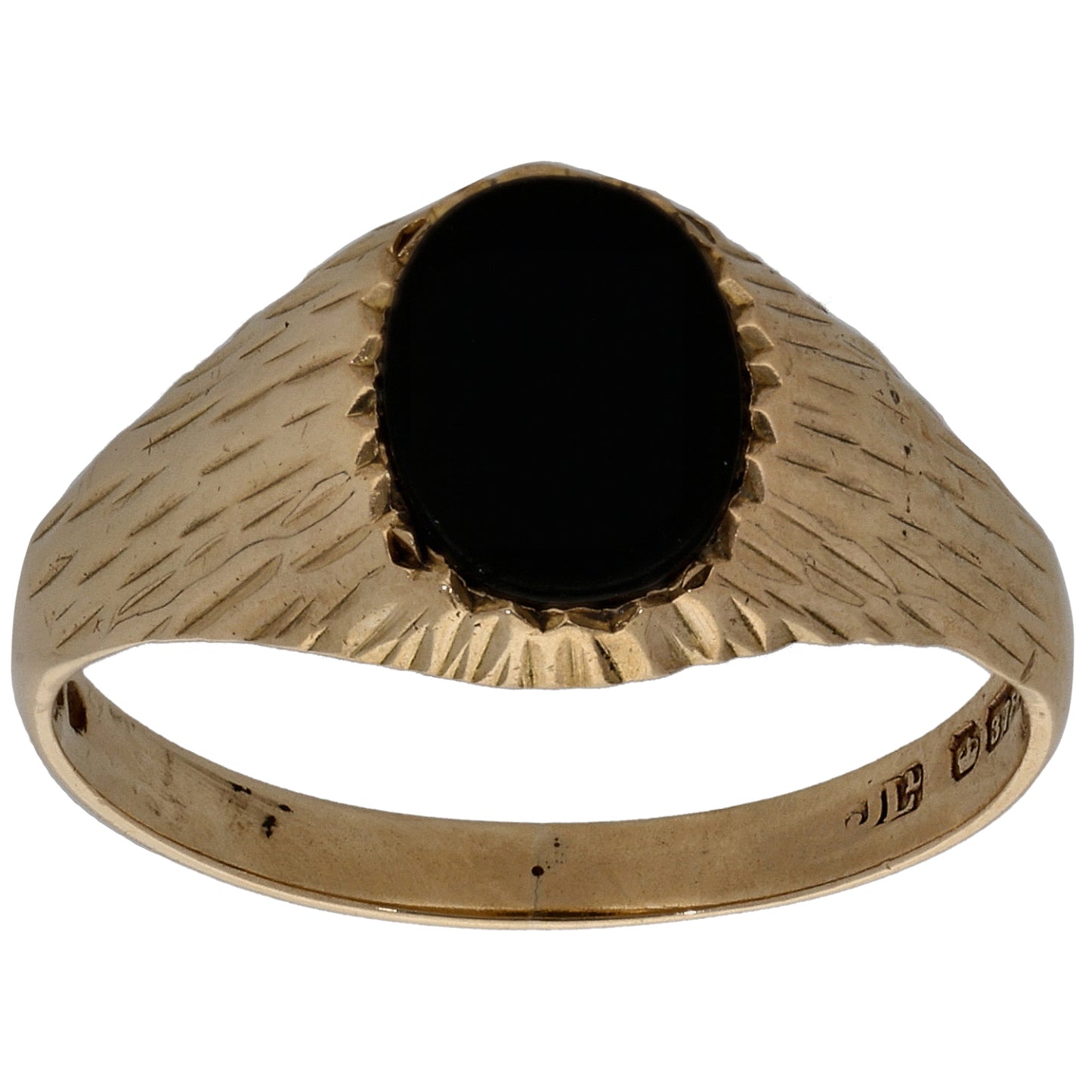9ct Gold Onyx Patterned Signet Ring Size L