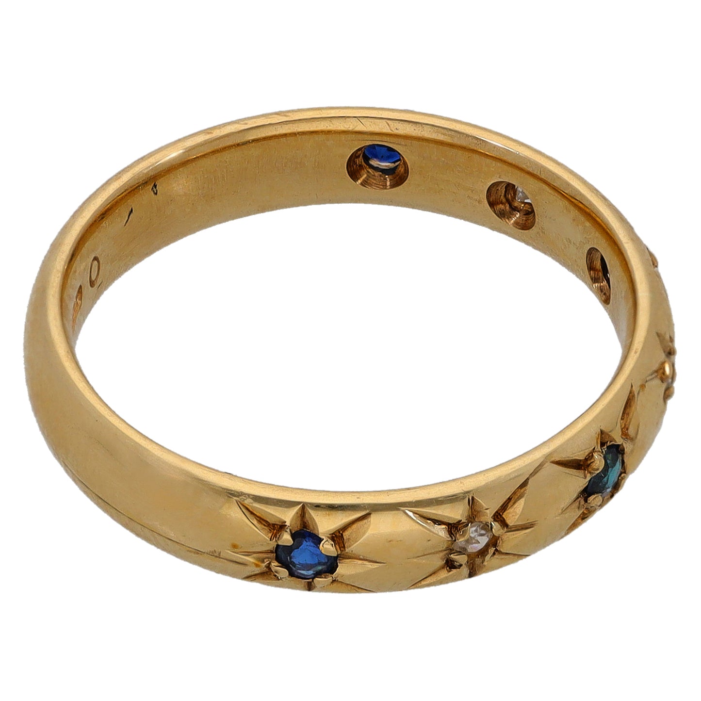 9ct Gold Sapphire & 0.03ct Diamond Half Eternity Ring Size N