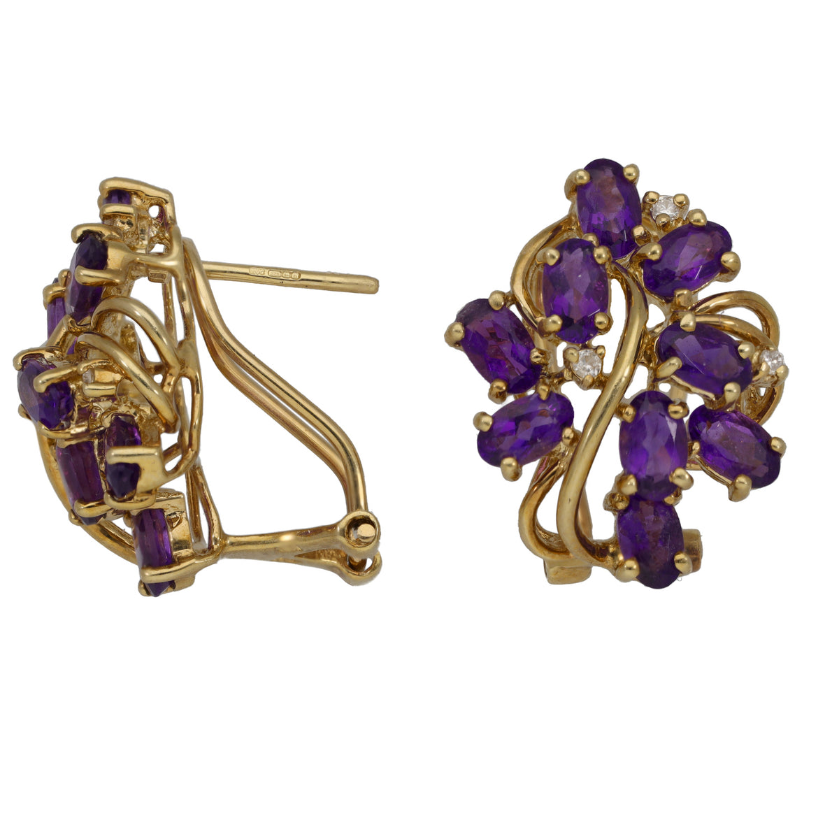 9ct Gold Amethyst & 0.03ct Diamond Dress/Cocktail Earrings