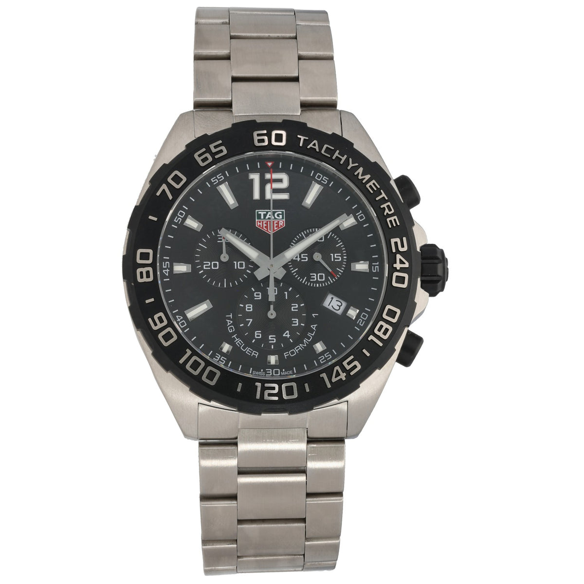 Tag Heuer F1 CAZ1010 stainless steel wristwatch with black tachymeter dial and chronograph subdials