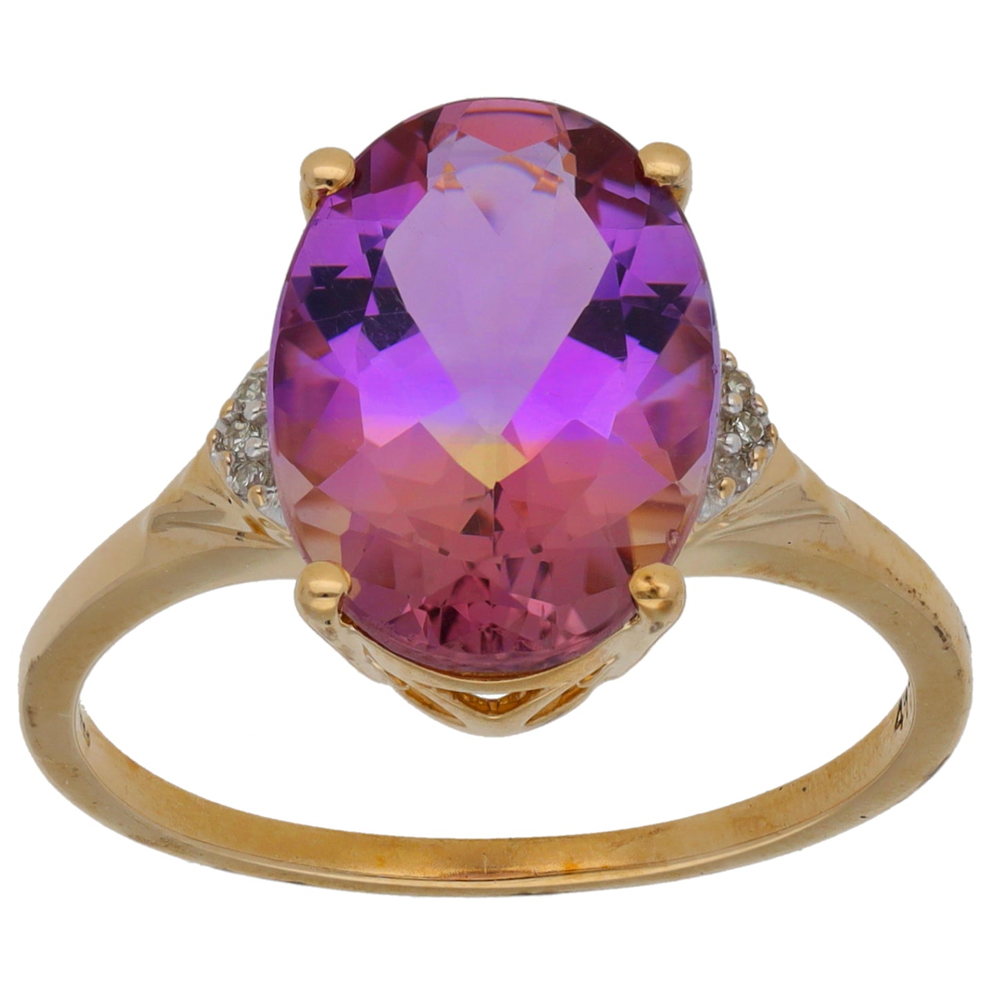 9ct Gold Ametrine & 0.03ct Diamond Single Stone Ring with Accent Stones Size S