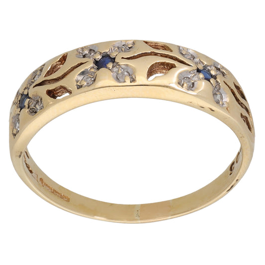 9ct Gold 0.05ct Diamond & Sapphire Dress/Cocktail Ring Size R