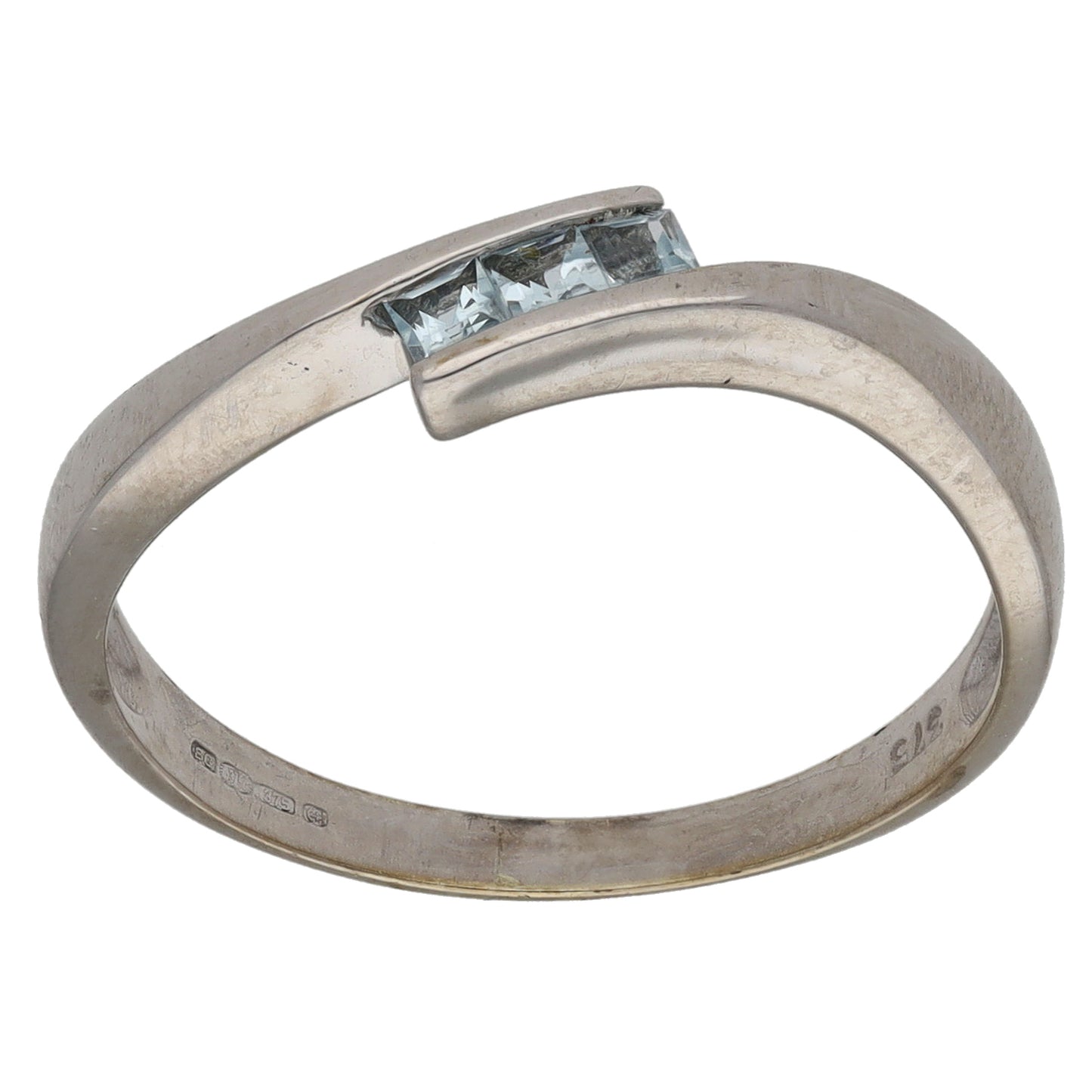 9ct White Gold Topaz Three Stone Ring Size P