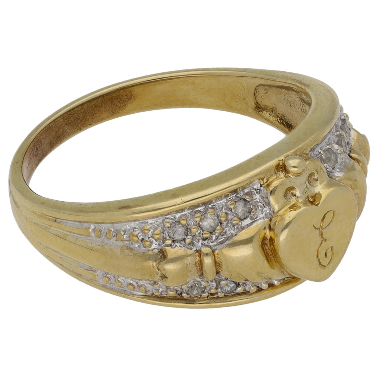 9ct Gold 0.05ct Diamond Claddagh Ring Size P