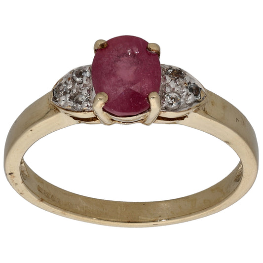 9ct Gold Sapphire & Imitation Single Stone Ring with Accent Stones Size M