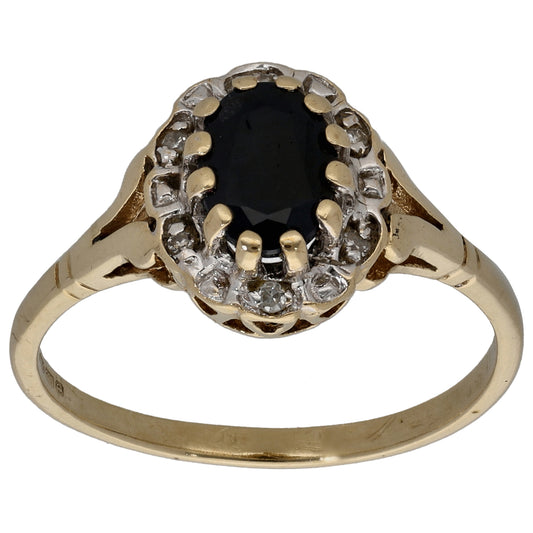 9ct Gold 0.03ct Diamond & Sapphire Dress/Cocktail Ring Size M