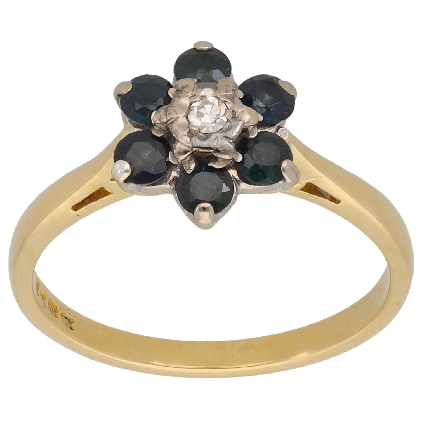 18ct Gold Sapphire & 0.02ct Diamond Dress/Cocktail Ring Size L 1/2