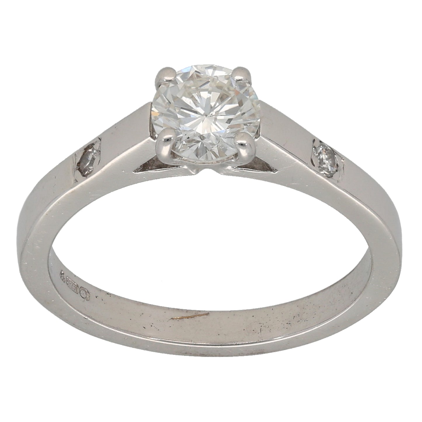 9ct White Gold 0.66ct Diamond Solitaire Ring With Accent Stones Size M