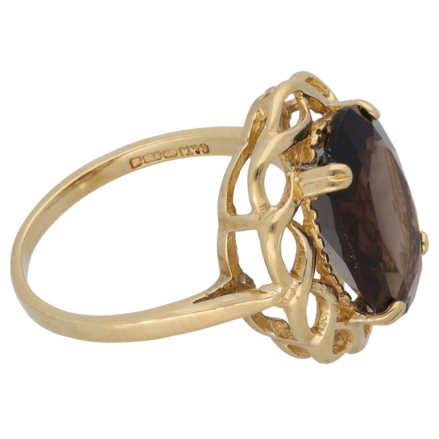 9ct Gold Smoky Quartz Single Stone Ring Size M