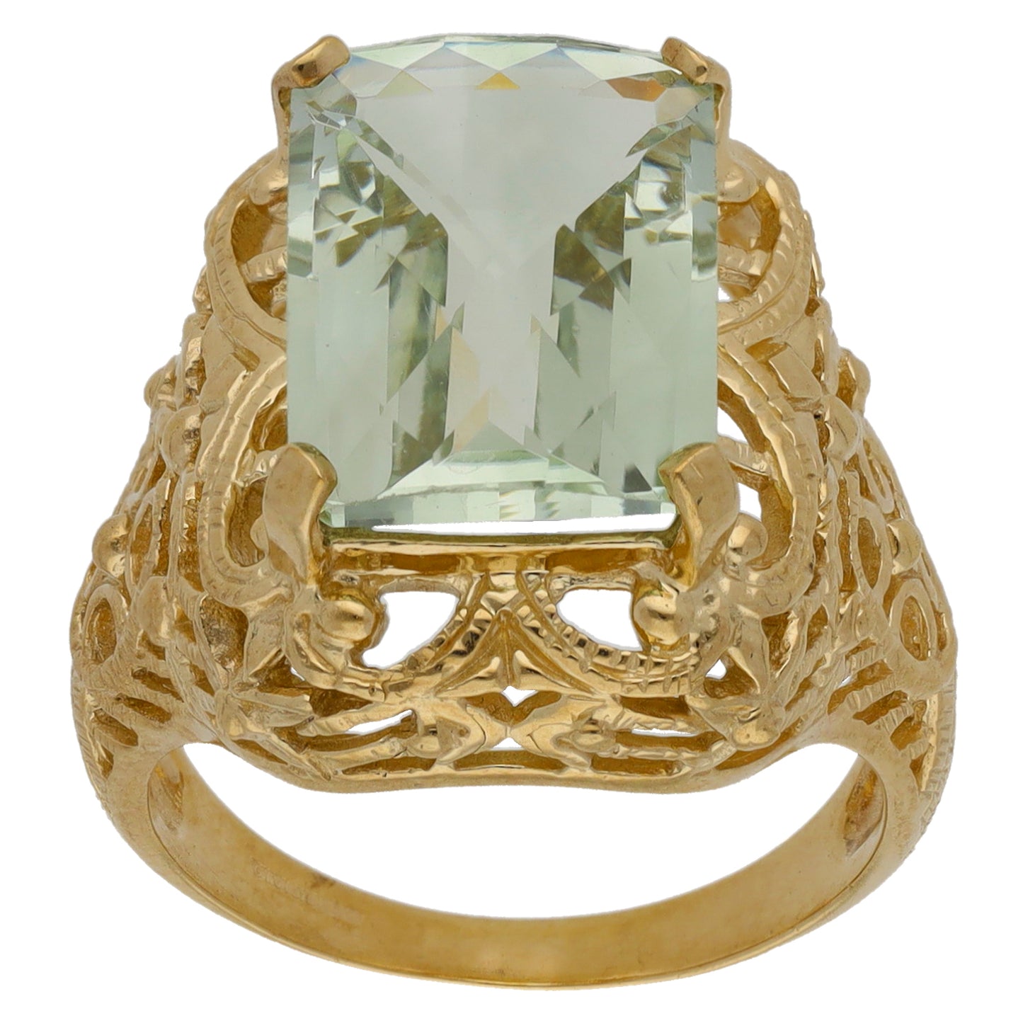 9ct Gold Green Quartz Single Stone Ring Size N
