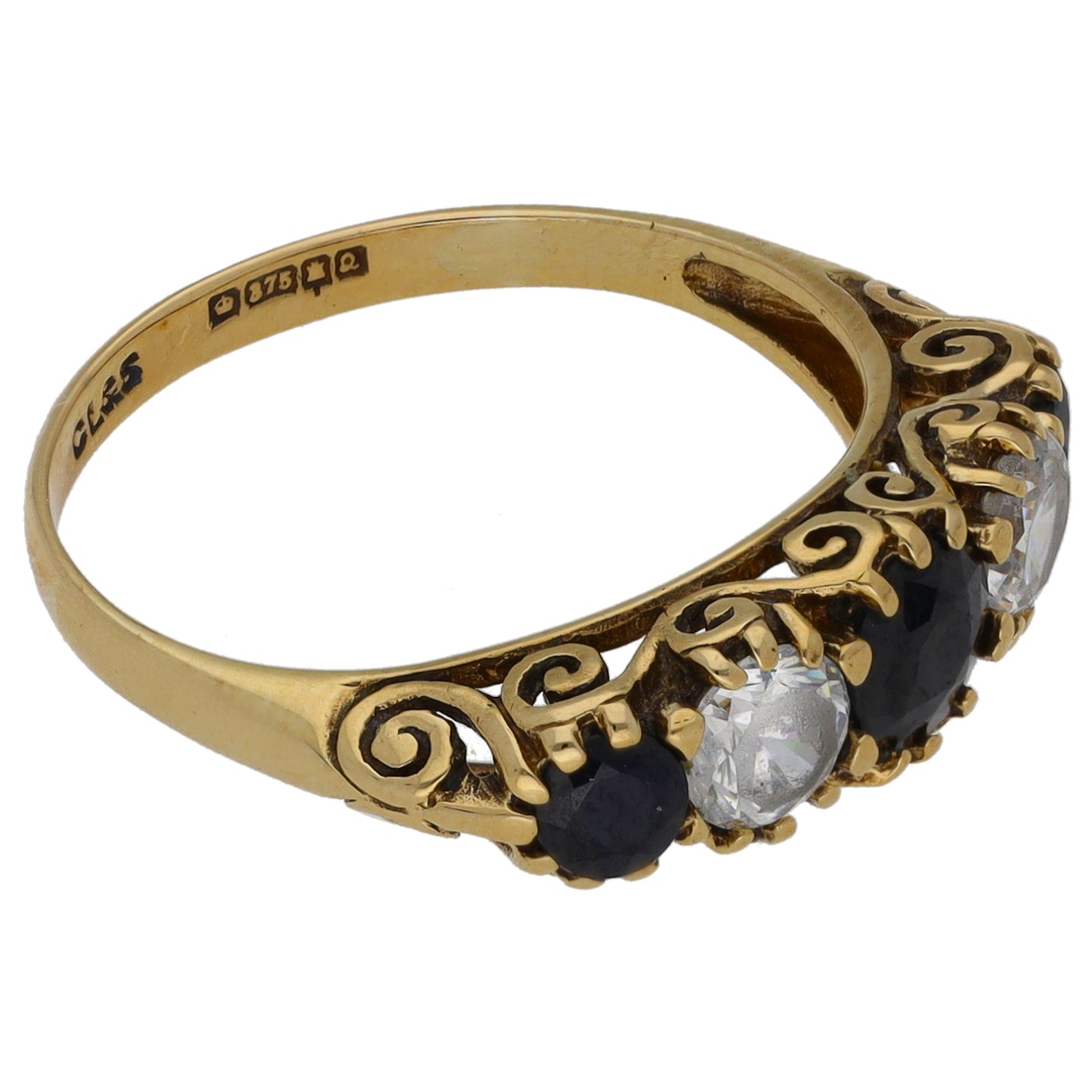 9ct Gold Sapphire & Cubic Zirconia Half Eternity Ring Size K