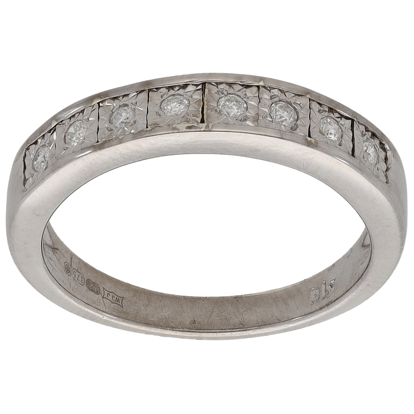 9ct White Gold 0.10ct Diamond Half Eternity Ring Size M