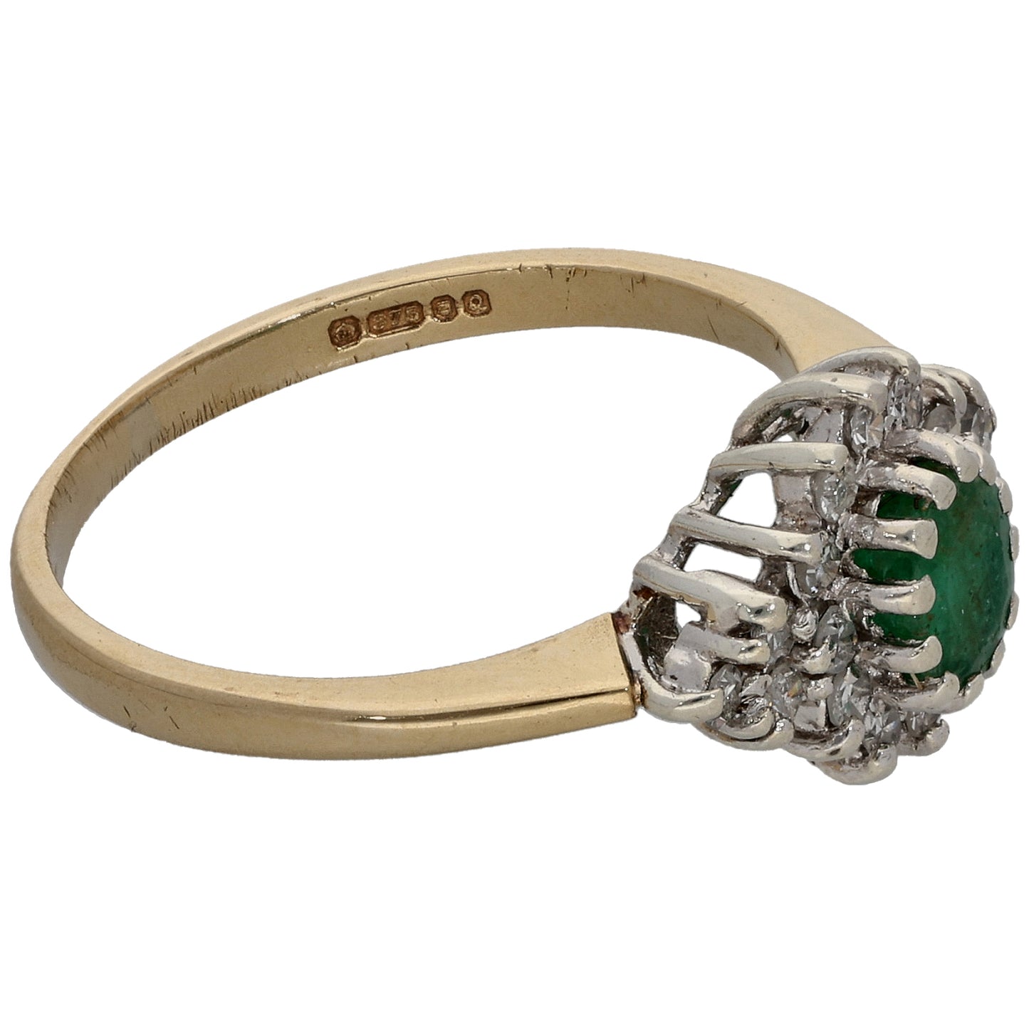 9ct Gold Emerald & 0.18ct Diamond Dress/Cocktail Ring Size M