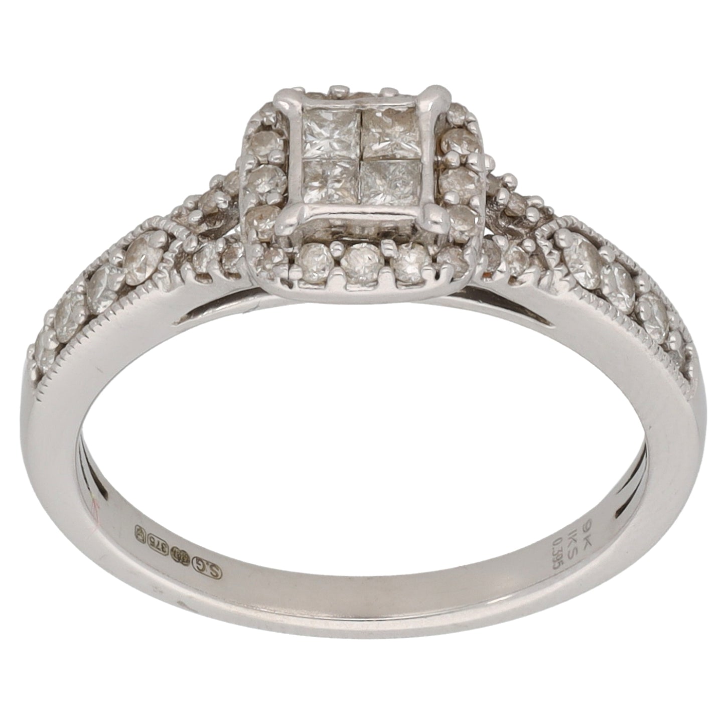 9ct White Gold 0.395ct Diamond Cluster Ring Size M