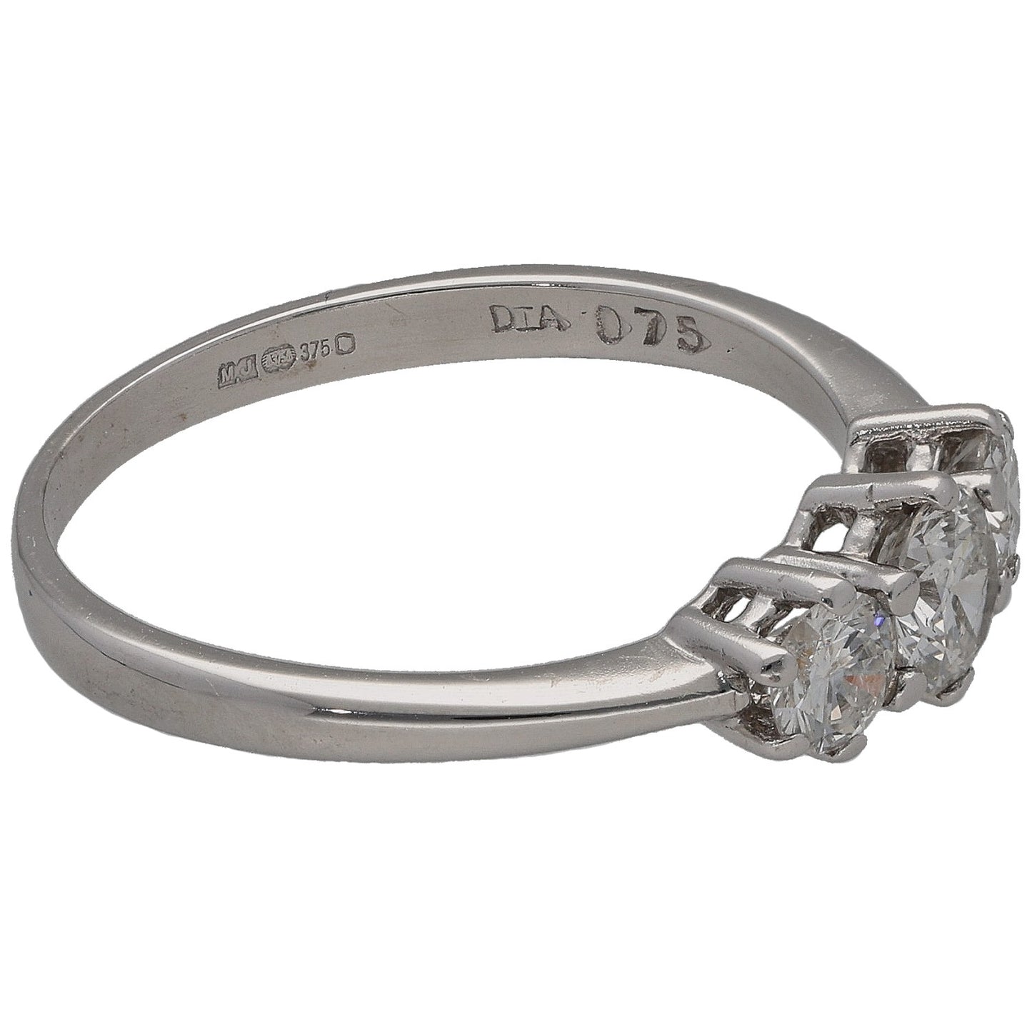 9ct White Gold 0.75ct Diamond Trilogy Ring Size P