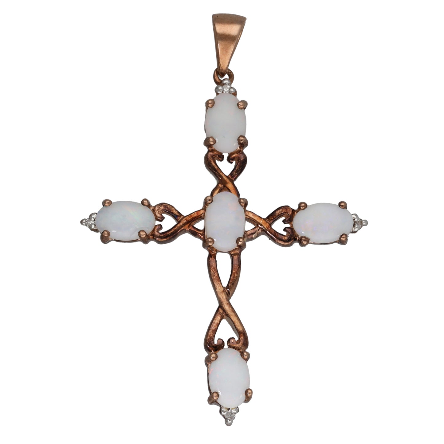 9ct Rose Gold Opal & 0.02ct Diamond Cross Pendant