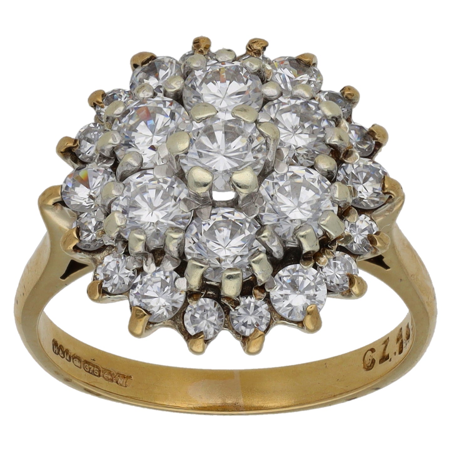 9ct Gold Cubic Zirconia Cluster Ring Size L