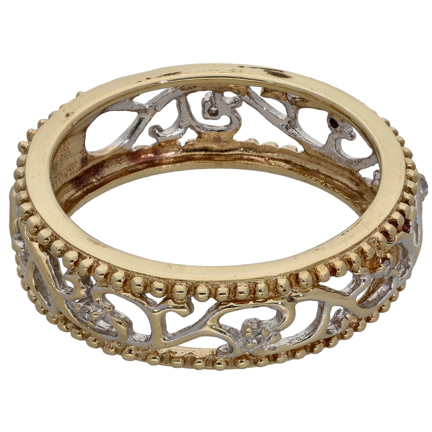 9ct Gold 0.03ct Diamond Patterned Wedding Ring Size T