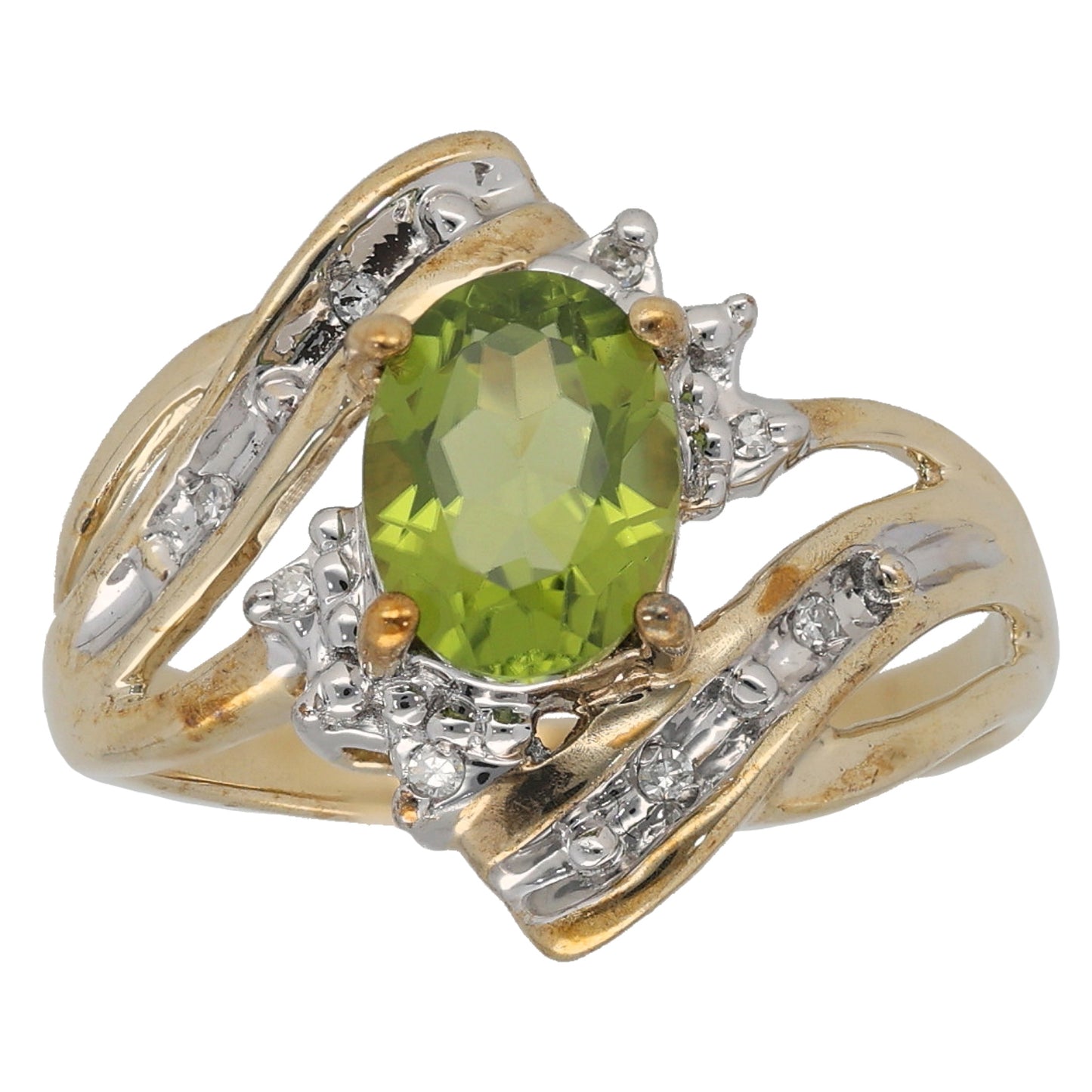 9ct Gold 0.04ct Diamond & Peridot Dress/Cocktail Ring Size N