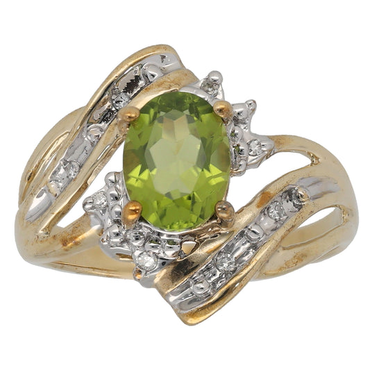9ct Gold 0.04ct Diamond & Peridot Dress/Cocktail Ring Size N