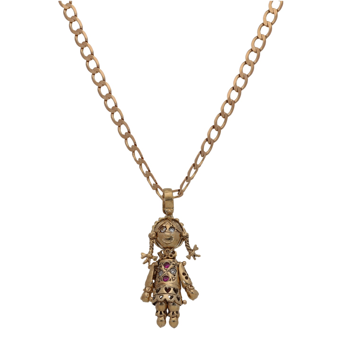 9ct Gold Man Made Ruby & Cubic Zirconia Dolly Pendant With Chain