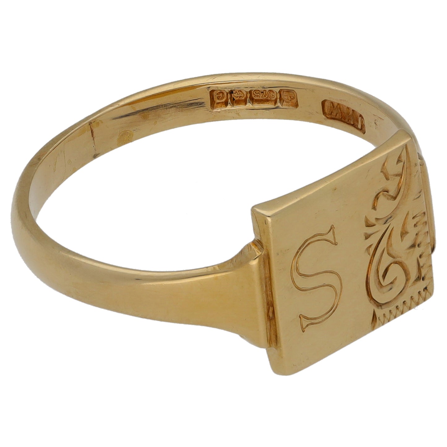 9ct Gold Initial S Signet Ring Size T