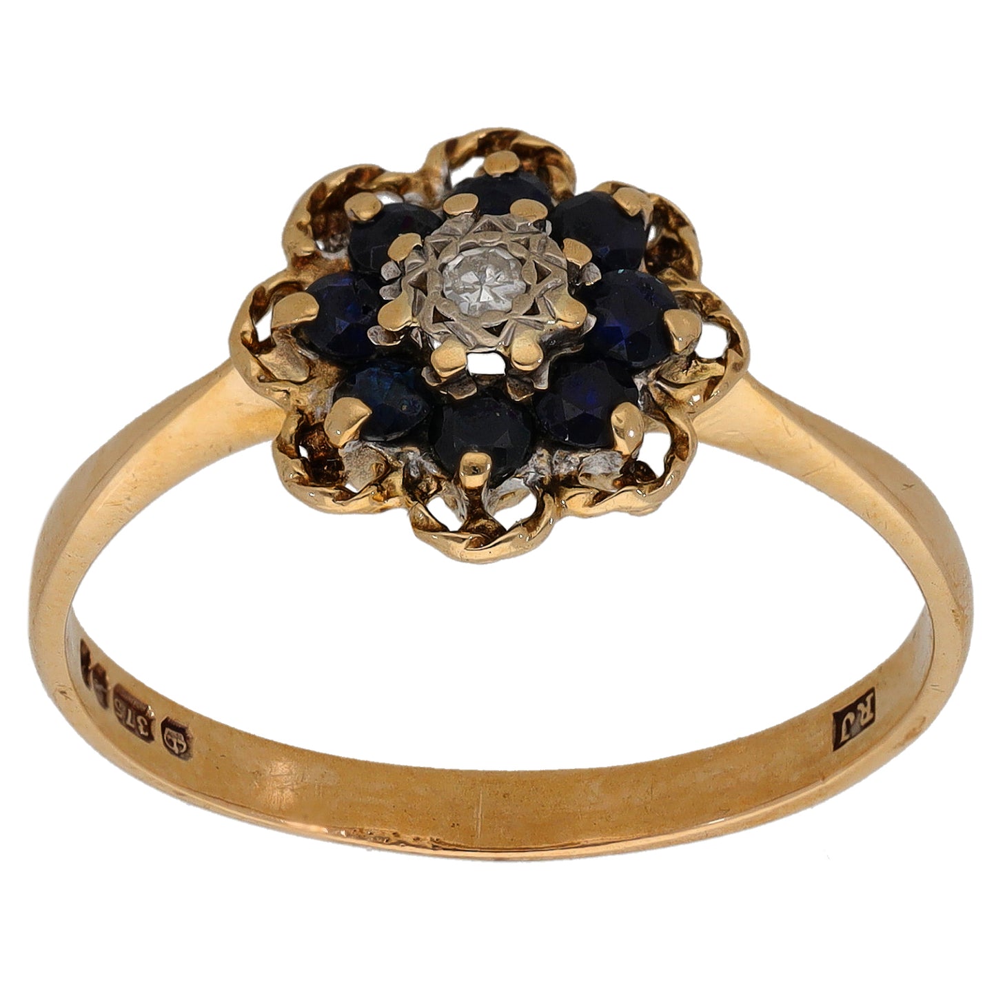 9ct Gold Sapphire & 0.01ct Diamond Dress/Cocktail Ring Size R