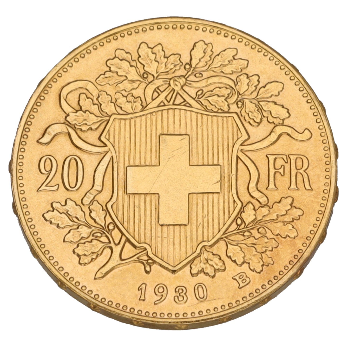 22ct Gold Helvetia Swiss 20 Francs Coin 1930
