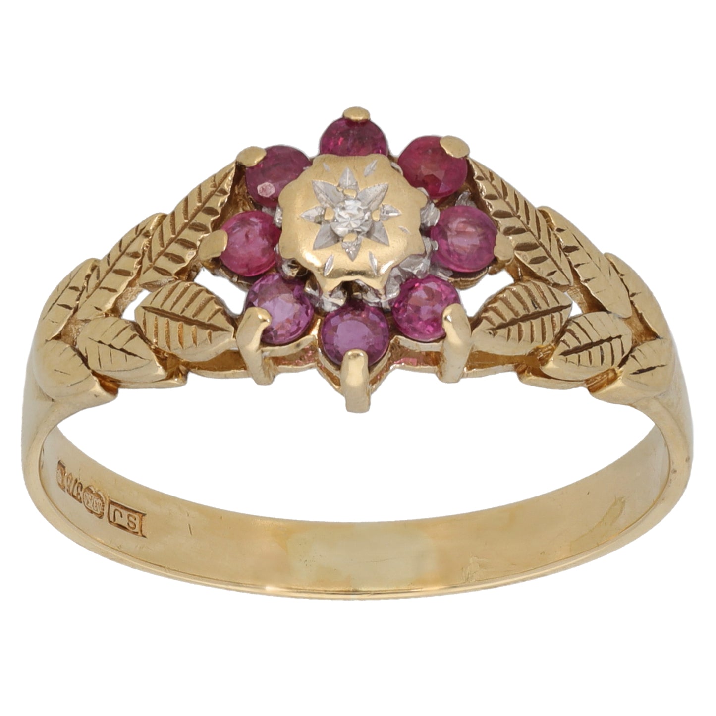 9ct Gold 0.01ct Diamond & Ruby Dress/Cocktail Ring Size U